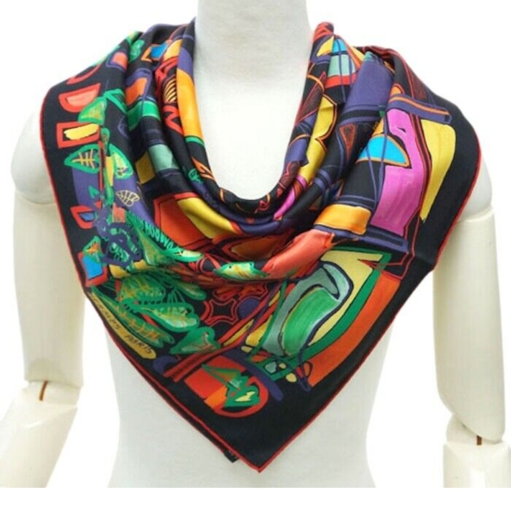 Hermès Black 90 cm Modernisme Silk Scarf, Designed by Filipe Jardim